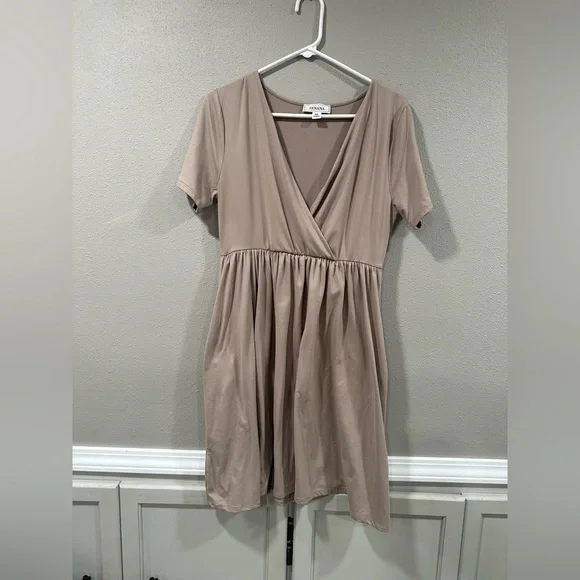 5/$25 Stylish Taupe Wrap Dress - Picture 2 of 4